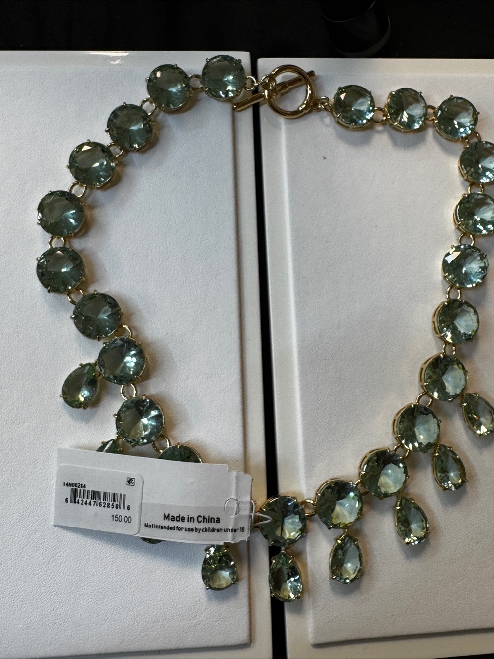 Lauren Ralph Lauren Gold-Tone Pale Green Crystal Drop Necklace - Picture 2 of 5